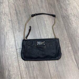 Kate Spade Black Leather Shoulder Bag with Gold Chain